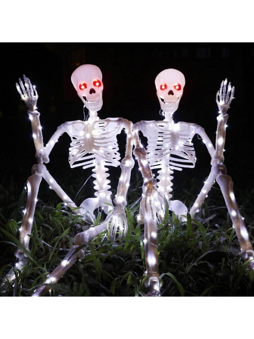 36" Light Up Skeletons Set - Poseable Halloween Decor for Yard & Porch, 2 Pack